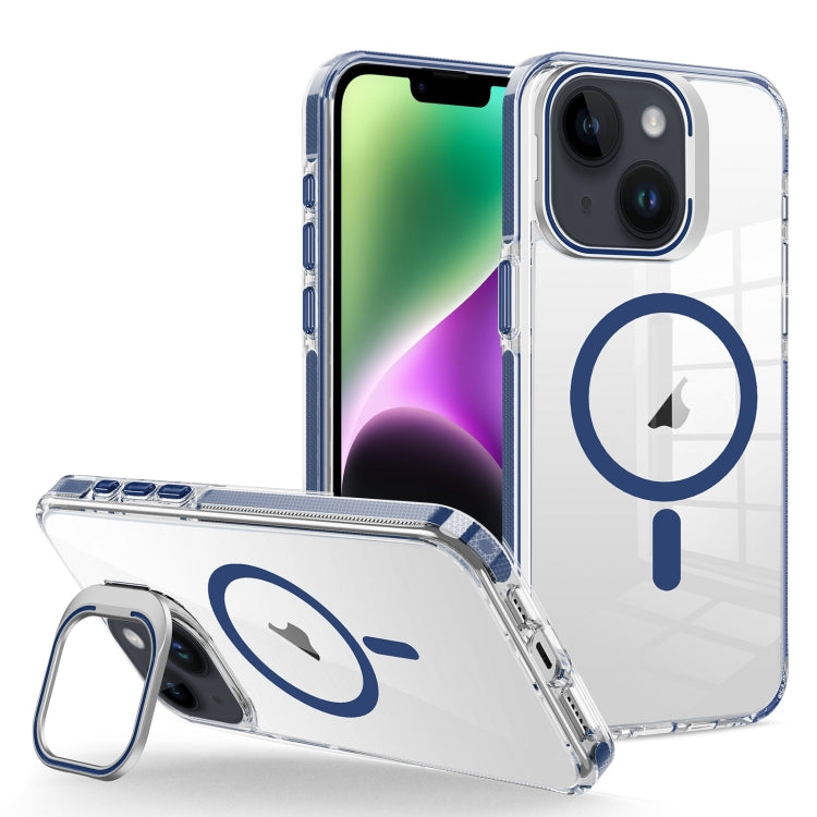 For iPhone 14 Plus J2 High Transparent MagSafe Magnetic Frame Holder Phone Case(Royal Blue) - iPhone 14 Plus Cases by buy2fix | Online Shopping UK | buy2fix