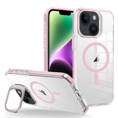 For iPhone 14 Plus J2 High Transparent MagSafe Magnetic Frame Holder Phone Case(Pink) - iPhone 14 Plus Cases by buy2fix | Online Shopping UK | buy2fix