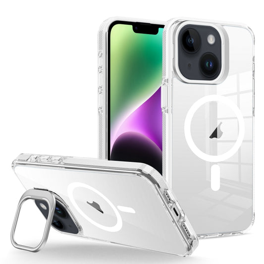 For iPhone 14 Plus J2 High Transparent MagSafe Magnetic Frame Holder Phone Case(White) - iPhone 14 Plus Cases by buy2fix | Online Shopping UK | buy2fix