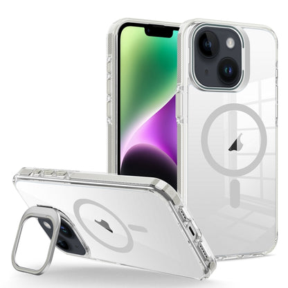 For iPhone 14/13 J2 High Transparent MagSafe Magnetic Frame Holder Phone Case(Grey) - iPhone 14 Cases by buy2fix | Online Shopping UK | buy2fix