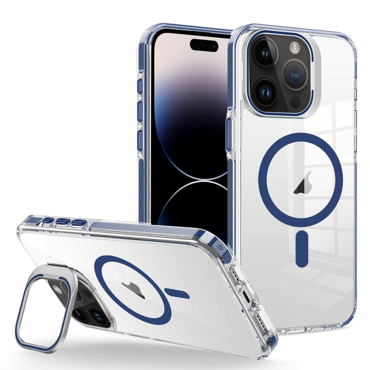For iPhone 14 Pro J2 High Transparent MagSafe Magnetic Frame Holder Phone Case(Royal Blue) - iPhone 14 Pro Cases by buy2fix | Online Shopping UK | buy2fix