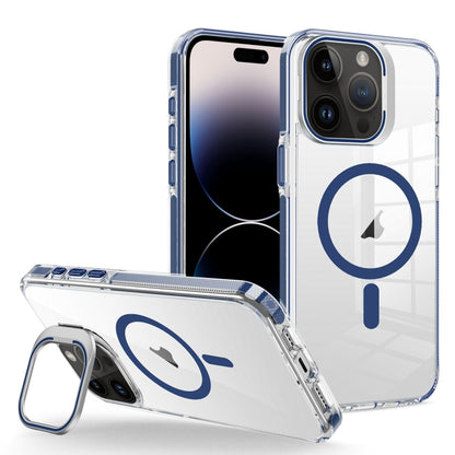 For iPhone 14 Pro J2 High Transparent MagSafe Magnetic Frame Holder Phone Case(Royal Blue) - iPhone 14 Pro Cases by buy2fix | Online Shopping UK | buy2fix