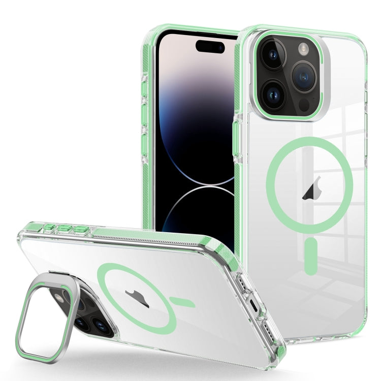 For iPhone 14 Pro J2 High Transparent MagSafe Magnetic Frame Holder Phone Case(Matcha Green) - iPhone 14 Pro Cases by buy2fix | Online Shopping UK | buy2fix