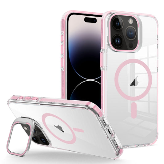 For iPhone 14 Pro J2 High Transparent MagSafe Magnetic Frame Holder Phone Case(Pink) - iPhone 14 Pro Cases by buy2fix | Online Shopping UK | buy2fix