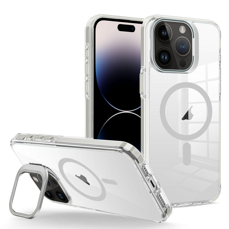 For iPhone 14 Pro J2 High Transparent MagSafe Magnetic Frame Holder Phone Case(Grey) - iPhone 14 Pro Cases by buy2fix | Online Shopping UK | buy2fix