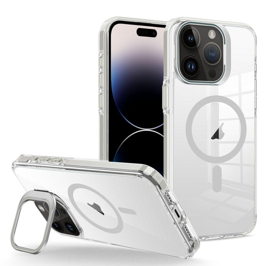 For iPhone 14 Pro J2 High Transparent MagSafe Magnetic Frame Holder Phone Case(Grey) - iPhone 14 Pro Cases by buy2fix | Online Shopping UK | buy2fix