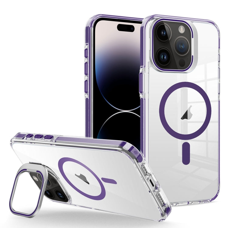 For iPhone 14 Pro Max J2 High Transparent MagSafe Magnetic Frame Holder Phone Case(Dark Purple) - iPhone 14 Pro Max Cases by buy2fix | Online Shopping UK | buy2fix