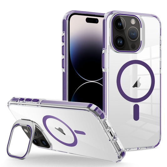 For iPhone 14 Pro Max J2 High Transparent MagSafe Magnetic Frame Holder Phone Case(Dark Purple) - iPhone 14 Pro Max Cases by buy2fix | Online Shopping UK | buy2fix