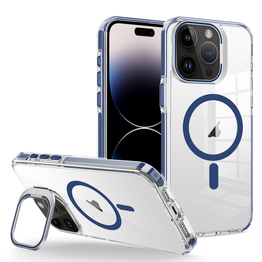 For iPhone 14 Pro Max J2 High Transparent MagSafe Magnetic Frame Holder Phone Case(Royal Blue) - iPhone 14 Pro Max Cases by buy2fix | Online Shopping UK | buy2fix