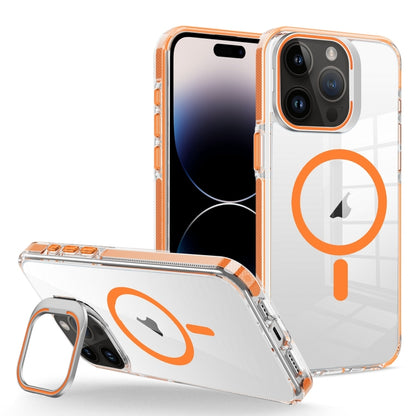 For iPhone 14 Pro Max J2 High Transparent MagSafe Magnetic Frame Holder Phone Case(Orange) - iPhone 14 Pro Max Cases by buy2fix | Online Shopping UK | buy2fix