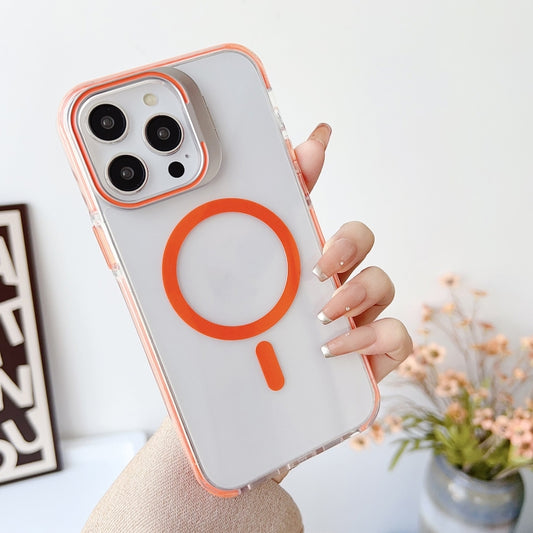For iPhone 14 Pro Max J2 High Transparent MagSafe Magnetic Frame Holder Phone Case(Orange) - iPhone 14 Pro Max Cases by buy2fix | Online Shopping UK | buy2fix