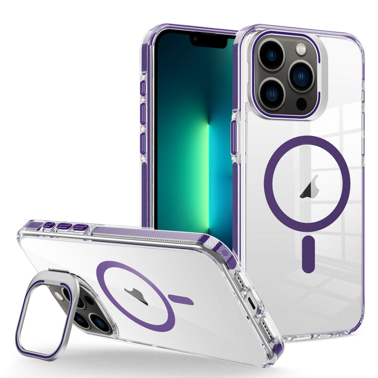 For iPhone 13 Pro Max J2 High Transparent MagSafe Magnetic Frame Holder Phone Case(Dark Purple) - iPhone 13 Pro Max Cases by buy2fix | Online Shopping UK | buy2fix