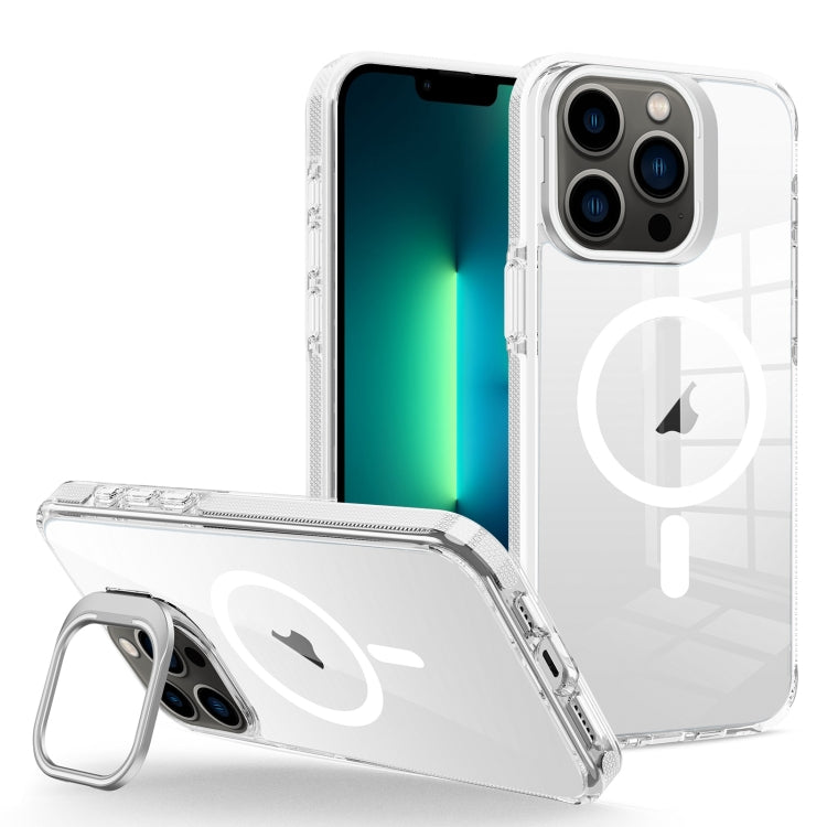 For iPhone 13 Pro Max J2 High Transparent MagSafe Magnetic Frame Holder Phone Case(White) - iPhone 13 Pro Max Cases by buy2fix | Online Shopping UK | buy2fix
