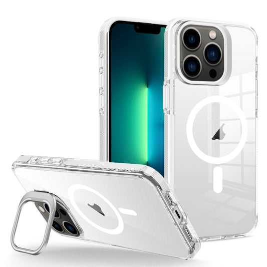 For iPhone 13 Pro Max J2 High Transparent MagSafe Magnetic Frame Holder Phone Case(White) - iPhone 13 Pro Max Cases by buy2fix | Online Shopping UK | buy2fix