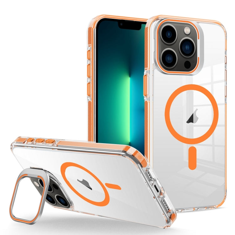 For iPhone 13 Pro Max J2 High Transparent MagSafe Magnetic Frame Holder Phone Case(Orange) - iPhone 13 Pro Max Cases by buy2fix | Online Shopping UK | buy2fix
