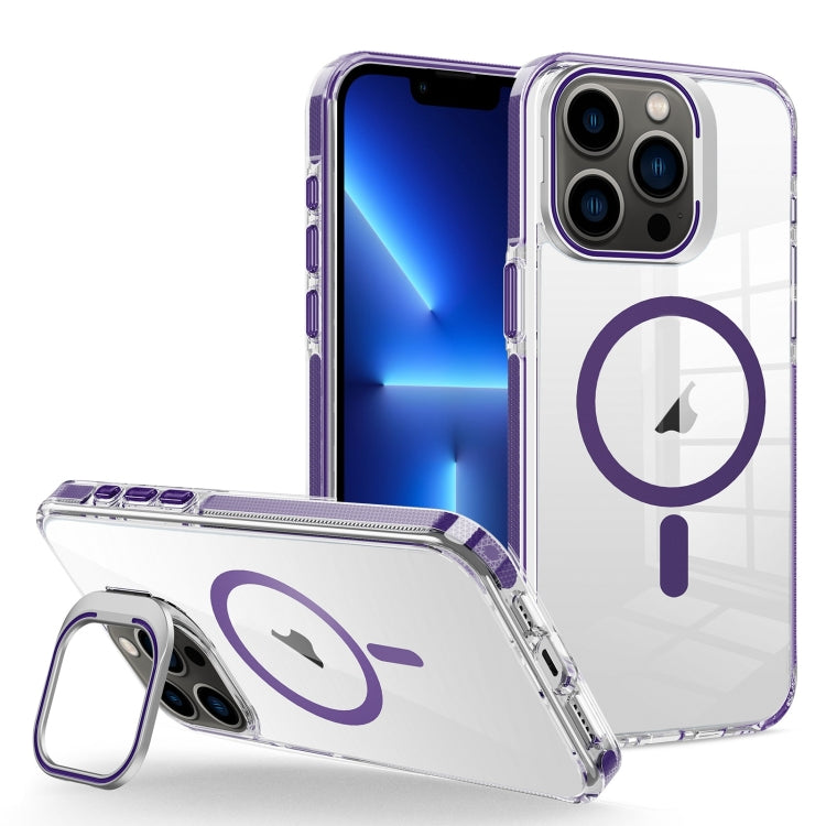 For iPhone 13 Pro J2 High Transparent MagSafe Magnetic Frame Holder Phone Case(Dark Purple) - iPhone 13 Pro Cases by buy2fix | Online Shopping UK | buy2fix