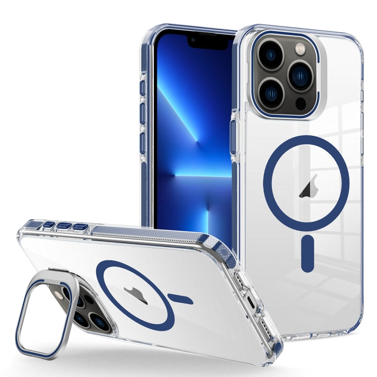 For iPhone 13 Pro J2 High Transparent MagSafe Magnetic Frame Holder Phone Case(Royal Blue) - iPhone 13 Pro Cases by buy2fix | Online Shopping UK | buy2fix