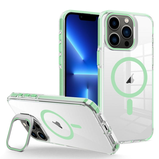 For iPhone 13 Pro J2 High Transparent MagSafe Magnetic Frame Holder Phone Case(Matcha Green) by buy2fix