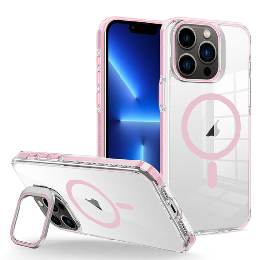 For iPhone 13 Pro J2 High Transparent MagSafe Magnetic Frame Holder Phone Case(Pink) - iPhone 13 Pro Cases by buy2fix | Online Shopping UK | buy2fix