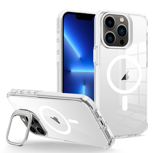 For iPhone 13 Pro J2 High Transparent MagSafe Magnetic Frame Holder Phone Case(White) - iPhone 13 Pro Cases by buy2fix | Online Shopping UK | buy2fix
