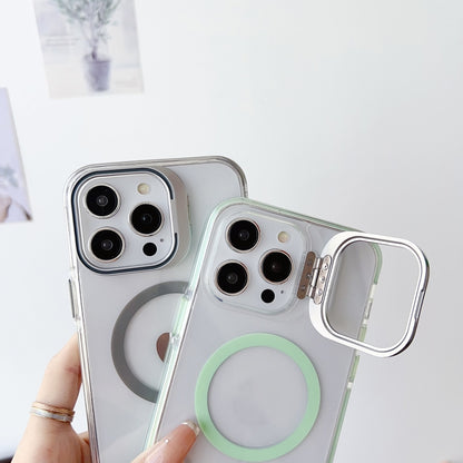 For iPhone 13 Pro J2 High Transparent MagSafe Magnetic Frame Holder Phone Case(White) - iPhone 13 Pro Cases by buy2fix | Online Shopping UK | buy2fix