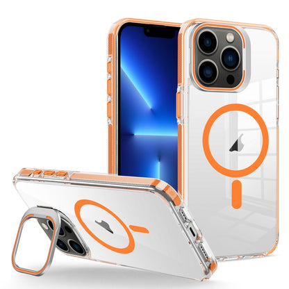 For iPhone 13 Pro J2 High Transparent MagSafe Magnetic Frame Holder Phone Case(Orange) - iPhone 13 Pro Cases by buy2fix | Online Shopping UK | buy2fix