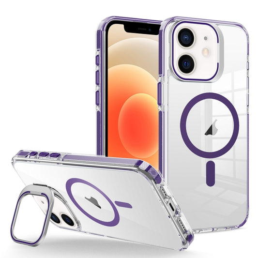 For iPhone 12/12 Pro J2 High Transparent MagSafe Magnetic Frame Holder Phone Case(Dark Purple) - iPhone 12 / 12 Pro Cases by buy2fix | Online Shopping UK | buy2fix