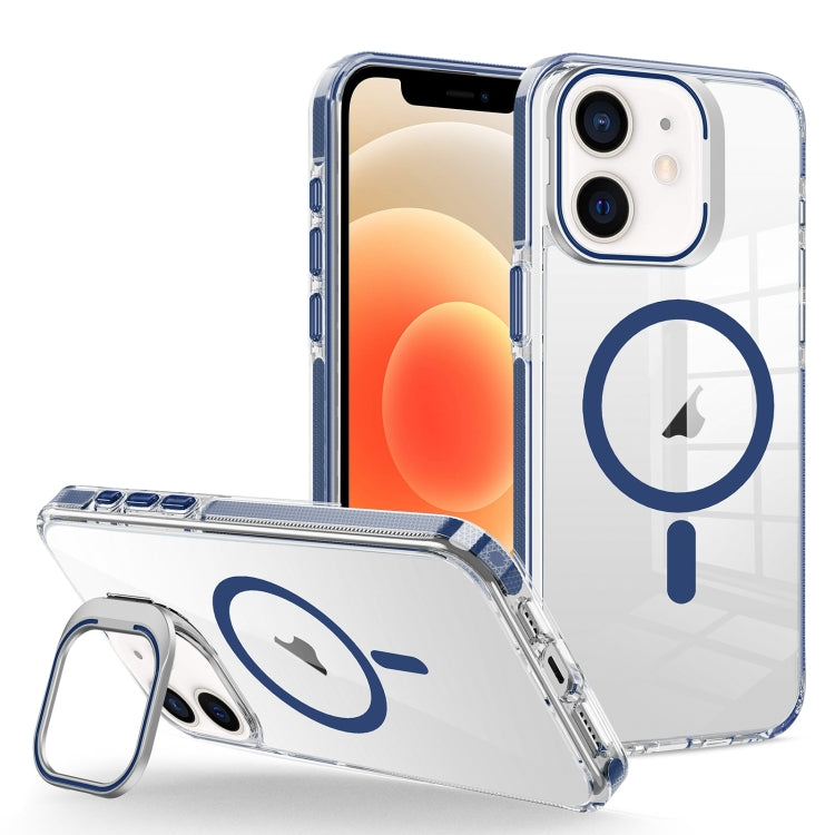 For iPhone 12/12 Pro J2 High Transparent MagSafe Magnetic Frame Holder Phone Case(Royal Blue) - iPhone 12 / 12 Pro Cases by buy2fix | Online Shopping UK | buy2fix