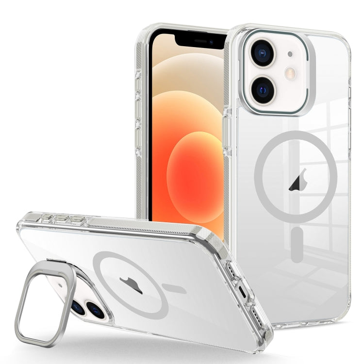 For iPhone 12/12 Pro J2 High Transparent MagSafe Magnetic Frame Holder Phone Case(Grey) - iPhone 12 / 12 Pro Cases by buy2fix | Online Shopping UK | buy2fix