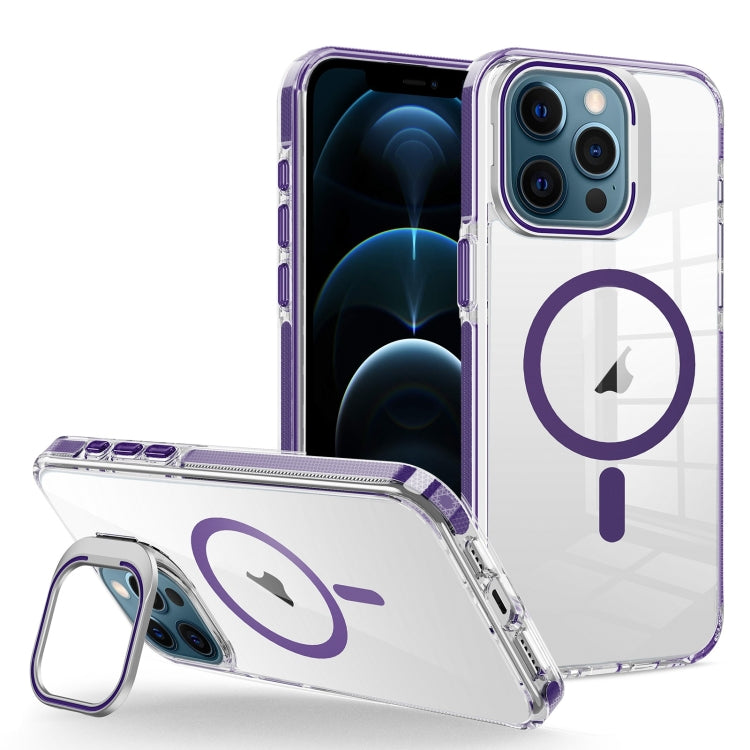 For iPhone 12 Pro Max J2 High Transparent MagSafe Magnetic Frame Holder Phone Case(Dark Purple) - iPhone 12 Pro Max Cases by buy2fix | Online Shopping UK | buy2fix