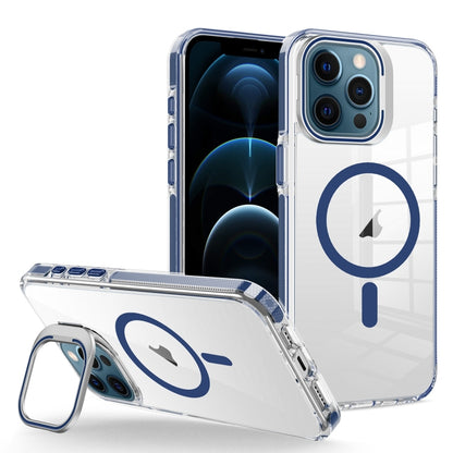 For iPhone 12 Pro Max J2 High Transparent MagSafe Magnetic Frame Holder Phone Case(Royal Blue) - iPhone 12 Pro Max Cases by buy2fix | Online Shopping UK | buy2fix