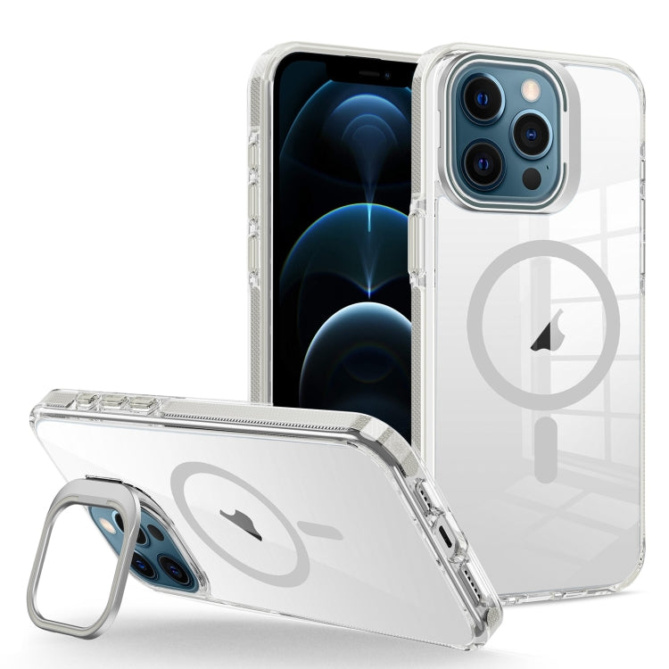 For iPhone 12 Pro Max J2 High Transparent MagSafe Magnetic Frame Holder Phone Case(Grey) - iPhone 12 Pro Max Cases by buy2fix | Online Shopping UK | buy2fix