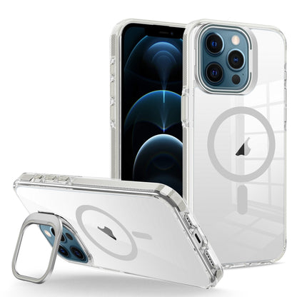 For iPhone 12 Pro Max J2 High Transparent MagSafe Magnetic Frame Holder Phone Case(Grey) - iPhone 12 Pro Max Cases by buy2fix | Online Shopping UK | buy2fix
