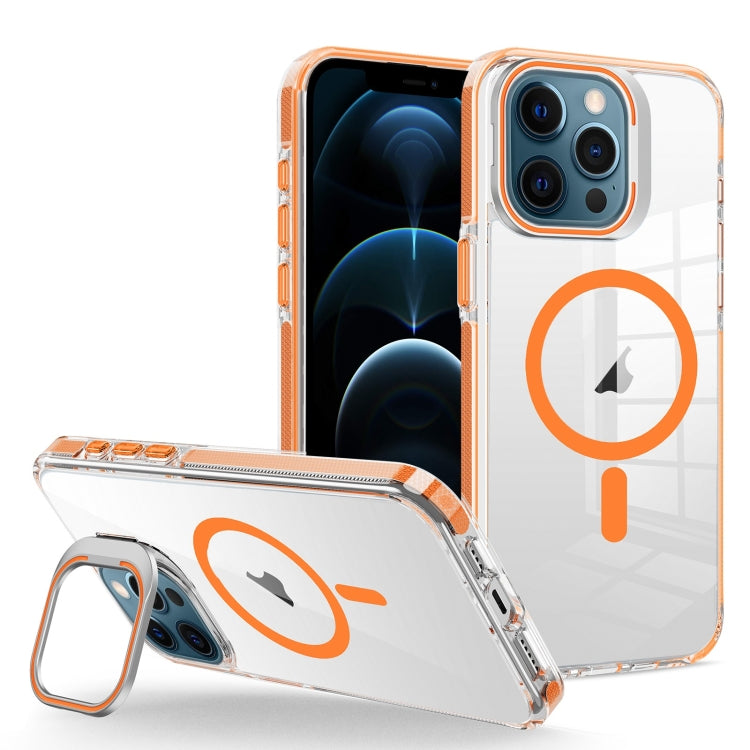 For iPhone 12 Pro Max J2 High Transparent MagSafe Magnetic Frame Holder Phone Case(Orange) - iPhone 12 Pro Max Cases by buy2fix | Online Shopping UK | buy2fix