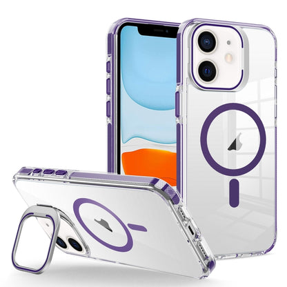 For iPhone 11 J2 High Transparent MagSafe Magnetic Frame Holder Phone Case(Dark Purple) - iPhone 11 Cases by buy2fix | Online Shopping UK | buy2fix