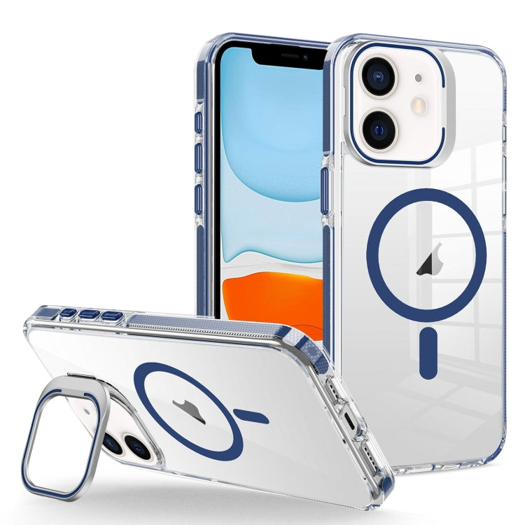 For iPhone 11 J2 High Transparent MagSafe Magnetic Frame Holder Phone Case(Royal Blue) - iPhone 11 Cases by buy2fix | Online Shopping UK | buy2fix