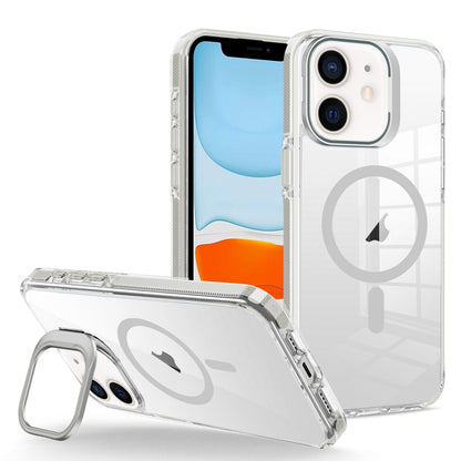 For iPhone 11 J2 High Transparent MagSafe Magnetic Frame Holder Phone Case(Grey) - iPhone 11 Cases by buy2fix | Online Shopping UK | buy2fix