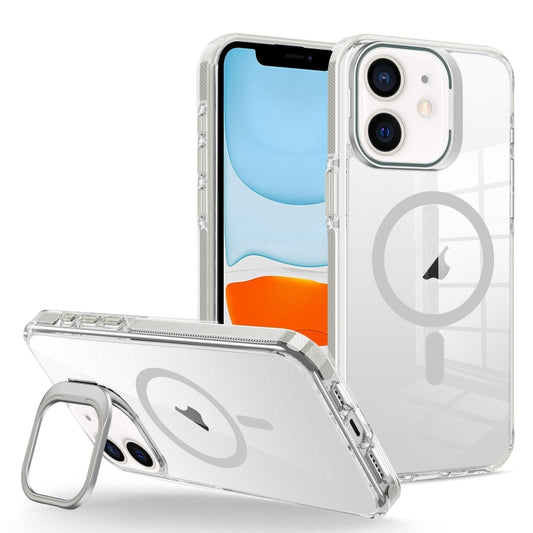 For iPhone 11 J2 High Transparent MagSafe Magnetic Frame Holder Phone Case(Grey) - iPhone 11 Cases by buy2fix | Online Shopping UK | buy2fix