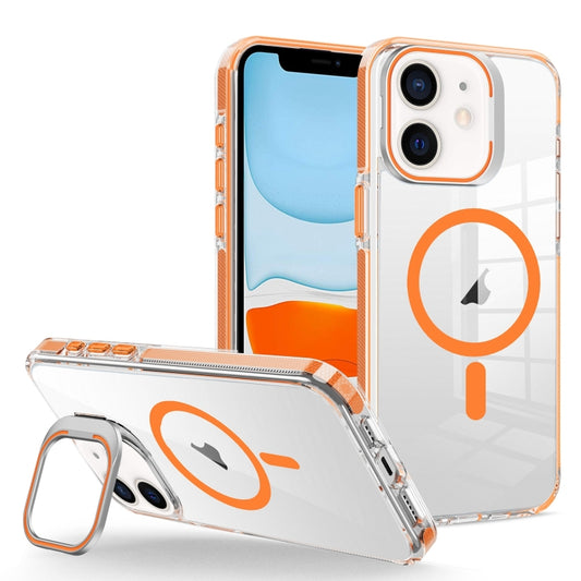 For iPhone 11 J2 High Transparent MagSafe Magnetic Frame Holder Phone Case(Orange) - iPhone 11 Cases by buy2fix | Online Shopping UK | buy2fix