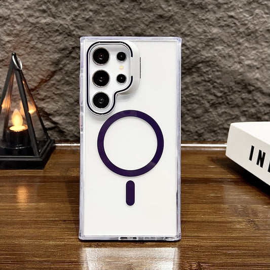 For Samsung Galaxy S24 Ultra 5G J2 High Transparent MagSafe Magnetic Frame Holder Phone Case(Dark Purple) by buy2fix