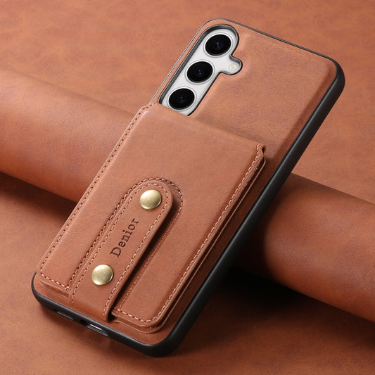 For Samsung Galaxy S24+ 5G Denior D14 NK Retro Pattern MagSafe Magnetic Card Holder Leather Phone Case(Brown) by Denior