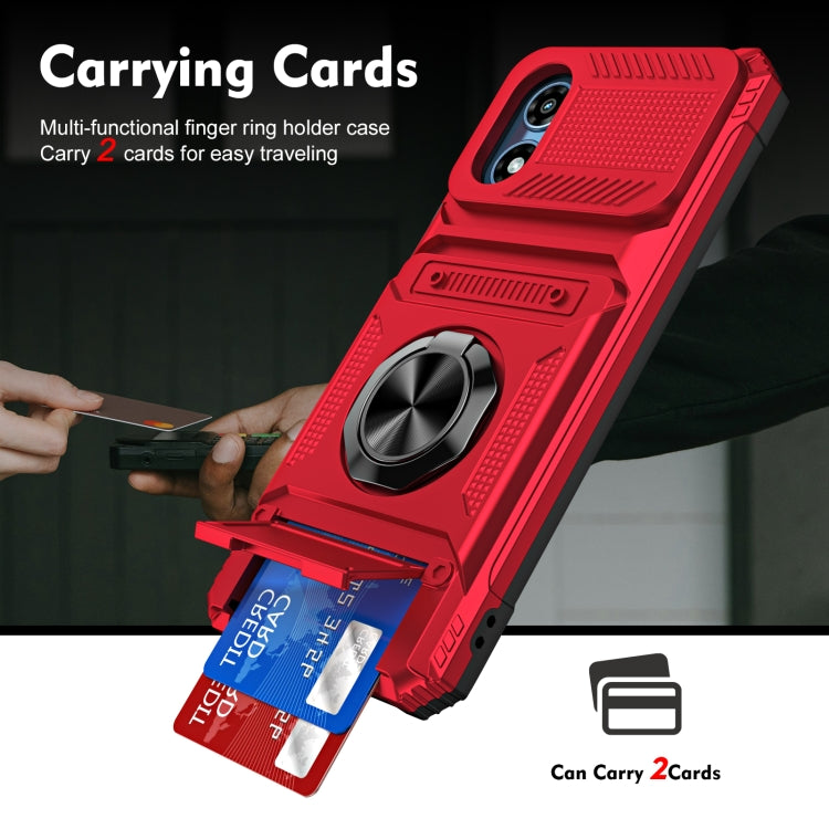 For Motorola Moto G Play 4G 2024 TPU+PC Shockproof Card Phone Case with Metal Ring Holder(Red) - Motorola Cases by buy2fix | Online Shopping UK | buy2fix