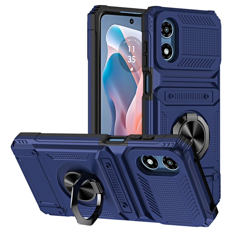 For Motorola Moto G Play 4G 2024 TPU+PC Shockproof Card Slot Phone Case with Metal Ring Holder(Blue) - Motorola Cases by buy2fix | Online Shopping UK | buy2fix