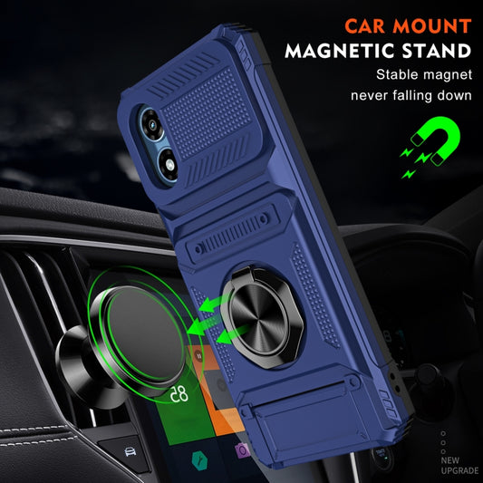 For Motorola Moto G Play 4G 2024 TPU+PC Shockproof Card Slot Phone Case with Metal Ring Holder(Blue) by buy2fix