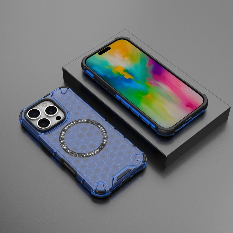 For iPhone 16 Pro Honeycomb Magnetic Ring Shockproof Phone Case(Blue) - iPhone 16 Pro Cases by buy2fix | Online Shopping UK | buy2fix