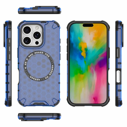 For iPhone 16 Pro Honeycomb Magnetic Ring Shockproof Phone Case(Blue) - iPhone 16 Pro Cases by buy2fix | Online Shopping UK | buy2fix