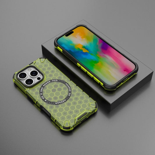 For iPhone 16 Pro Honeycomb Magnetic Ring Shockproof Phone Case(Green) by buy2fix