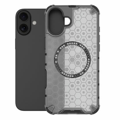 For iPhone 16 Plus Honeycomb Magnetic Ring Shockproof Phone Case(Black) - iPhone 16 Plus Cases by buy2fix | Online Shopping UK | buy2fix