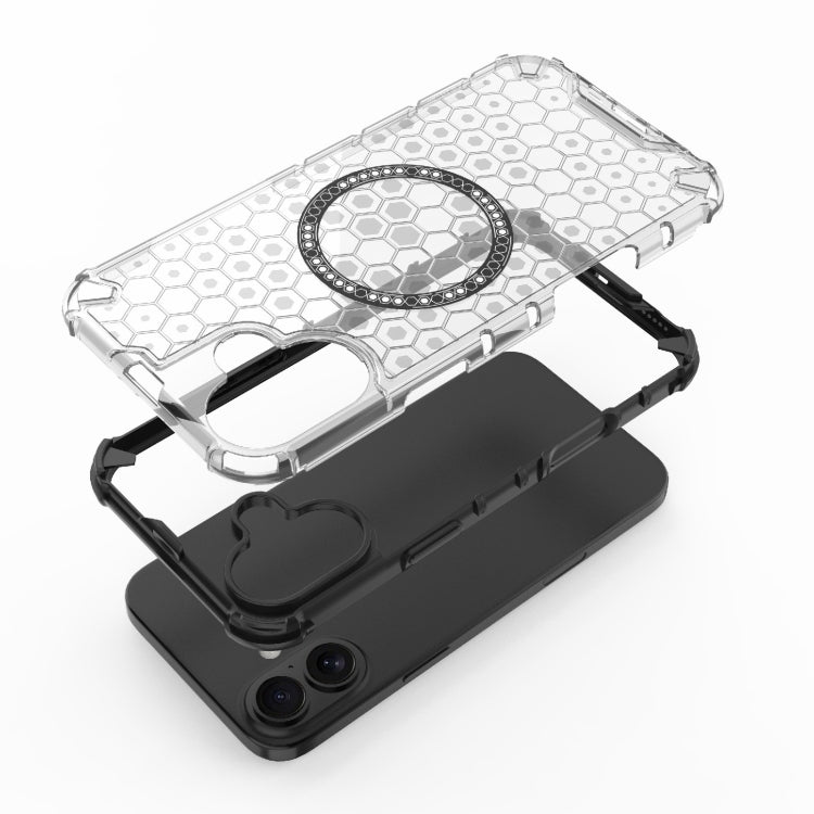 For iPhone 16 Plus Honeycomb Magnetic Ring Shockproof Phone Case(Black) - iPhone 16 Plus Cases by buy2fix | Online Shopping UK | buy2fix