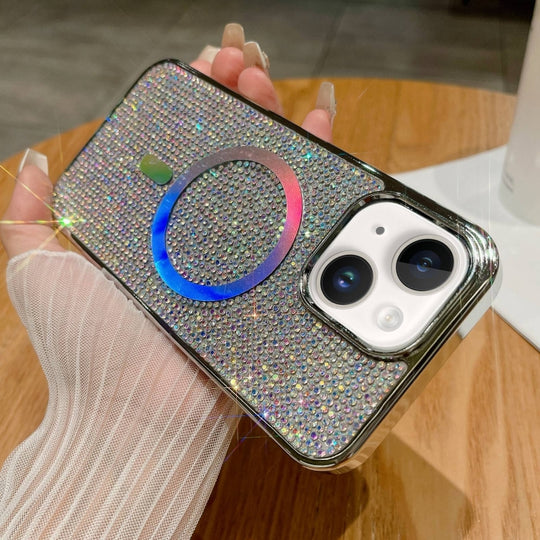 For iPhone 15 Plus Diamonds Plated Magsafe Phone Case(Colorful)